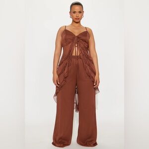 Giana Flowy Chiffon Pant Set - Brown